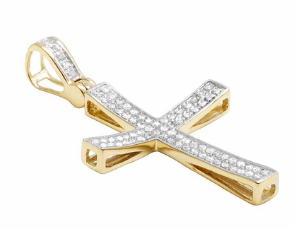 Solid 10K Concave Cross Lab Grown Diamond Pendant
