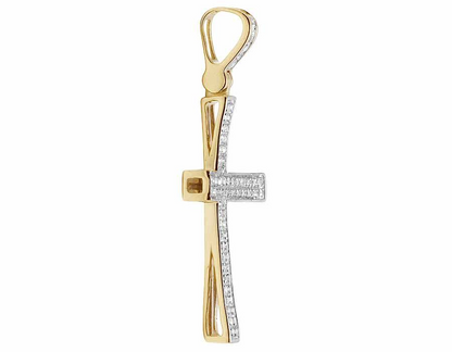 Solid 10K Concave Cross Lab Grown Diamond Pendant