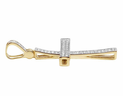 Solid 10K Concave Cross Lab Grown Diamond Pendant