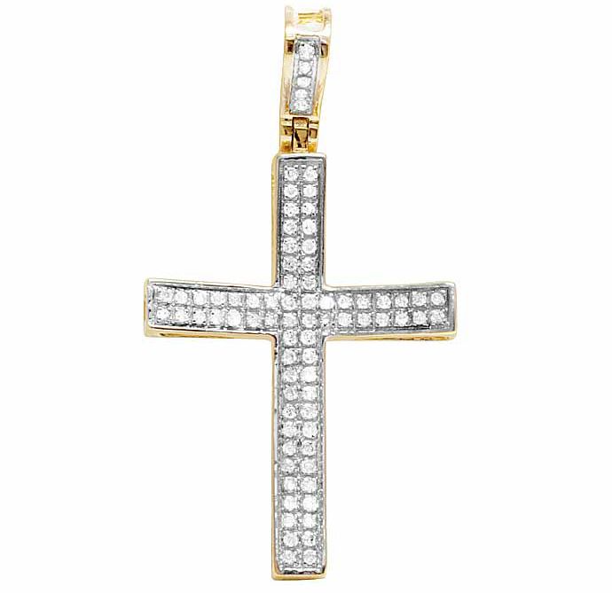 Solid 10K Concave Cross Lab Grown Diamond Pendant