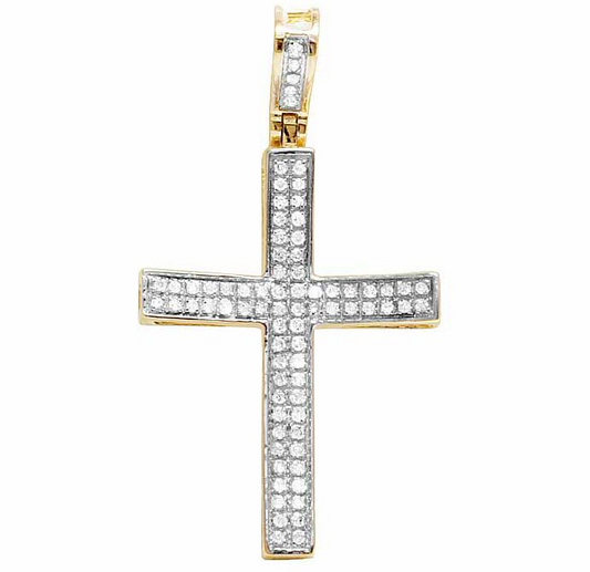 Solid 10K Concave Cross Lab Grown Diamond Pendant