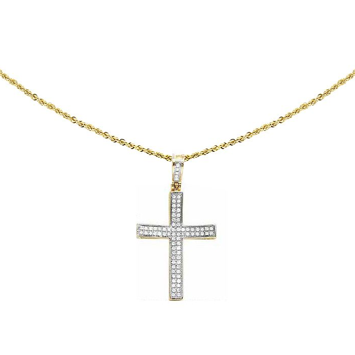 Solid 10K Concave Cross Lab Grown Diamond Pendant
