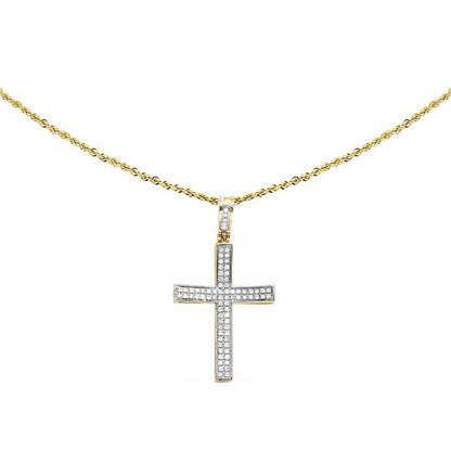 Solid 10K Concave Cross Lab Grown Diamond Pendant