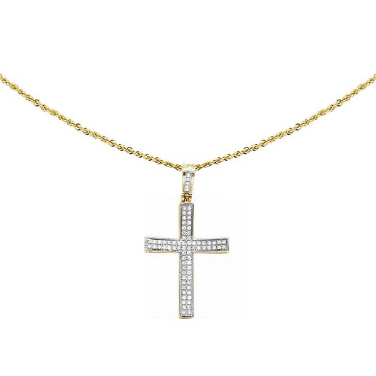Solid 10K Concave Cross Lab Grown Diamond Pendant