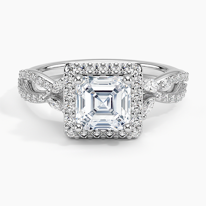 11/4Ct Asscher Lab Grown Diamond Halo Diamond Ring
