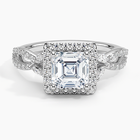 11/4Ct Asscher Lab Grown Diamond Halo Diamond Ring