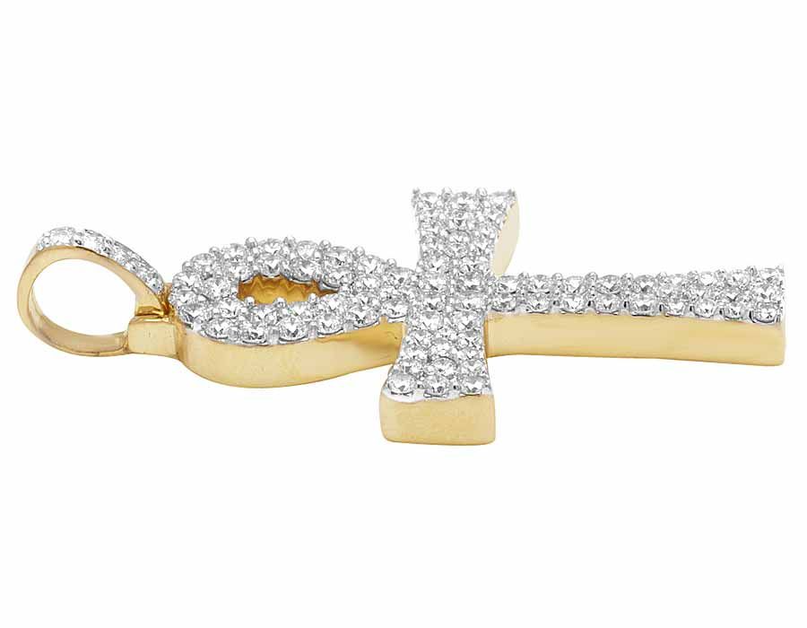 10K Solid Ankh Cross Lab Grown Diamond Pendant