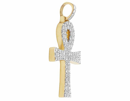 10K Solid Ankh Cross Lab Grown Diamond Pendant