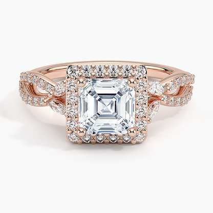 11/4Ct Asscher Lab Grown Diamond Halo Diamond Ring