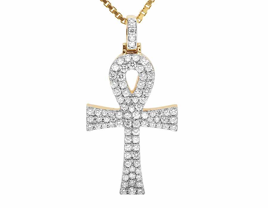10K Solid Ankh Cross Lab Grown Diamond Pendant