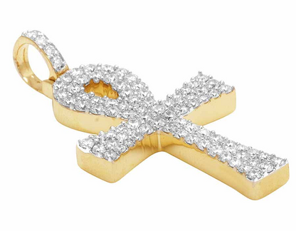 10K Solid Ankh Cross Lab Grown Diamond Pendant