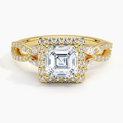 11/4Ct Asscher Lab Grown Diamond Halo Diamond Ring