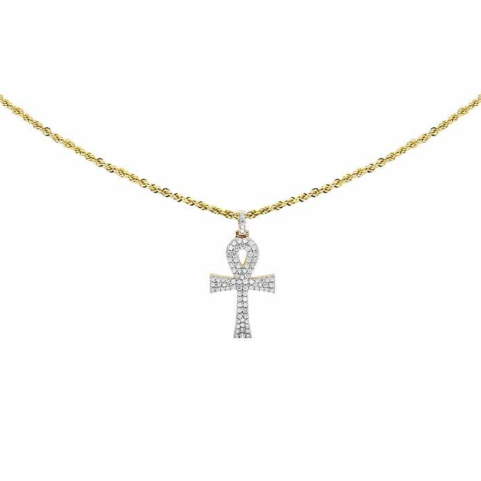 10K Solid Ankh Cross Lab Grown Diamond Pendant