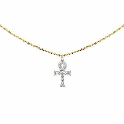 10K Solid Ankh Cross Lab Grown Diamond Pendant