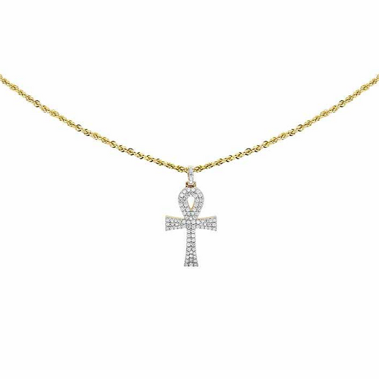10K Solid Ankh Cross Lab Grown Diamond Pendant