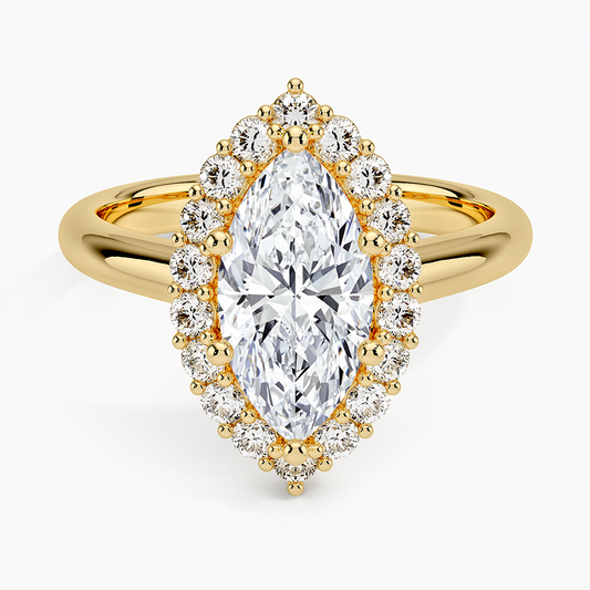 11/2Ct Marquise Lab Grown Diamond Lotus Flower Halo Diamond Ring