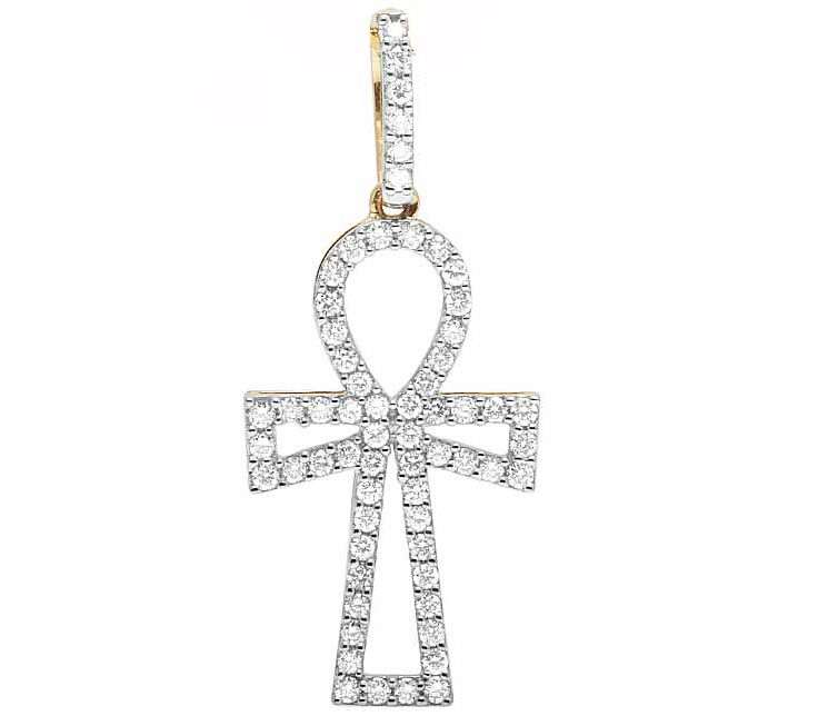 10k 1.25 Inch Ankh Cross Lab Grown Diamond pendant