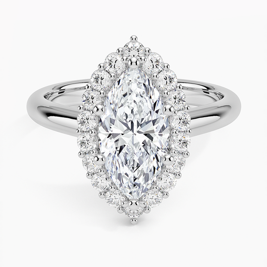 11/2Ct Marquise Lab Grown Diamond Lotus Flower Halo Diamond Ring