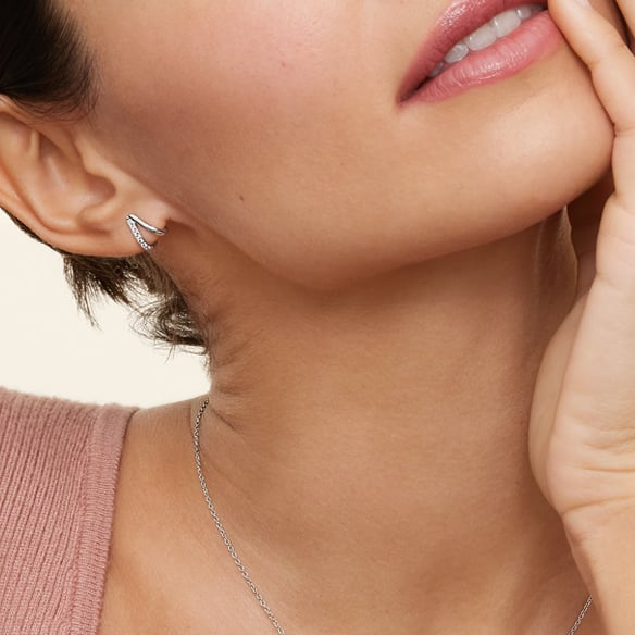 Lab Grown Diamond Huggie Earrings in Silver