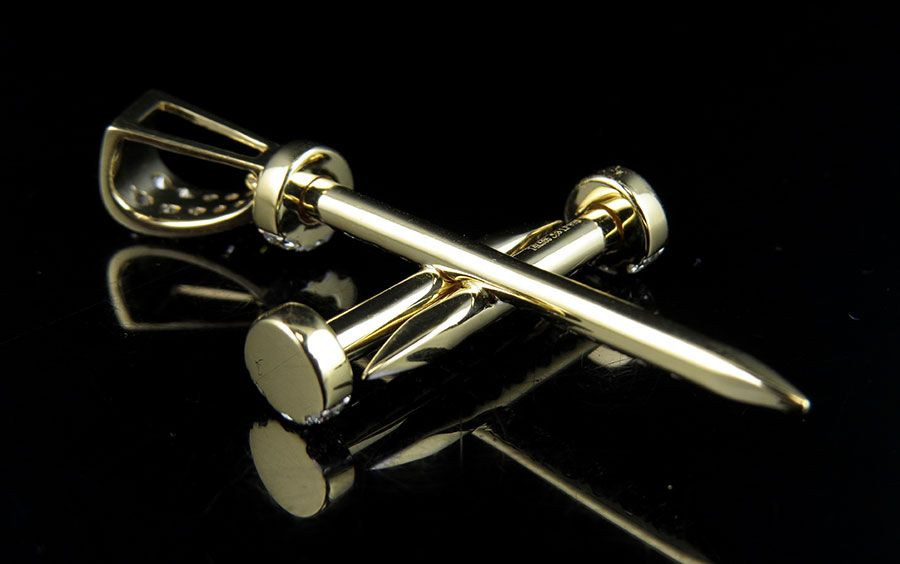 1.75 Inch 10K Nail Cross Lab Grown Diamond Pendant