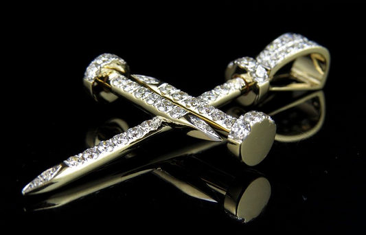 1.75 Inch 10K Nail Cross Lab Grown Diamond Pendant