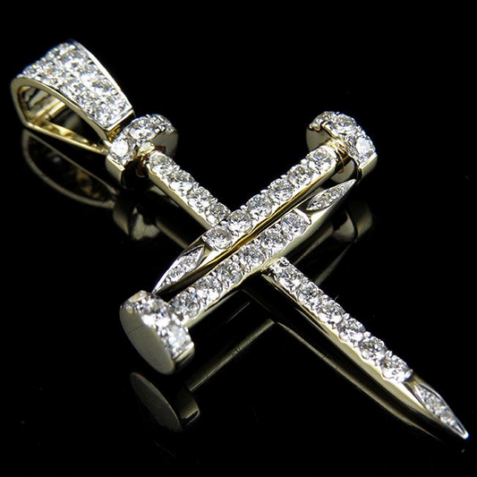 1.75 Inch 10K Nail Cross Lab Grown Diamond Pendant