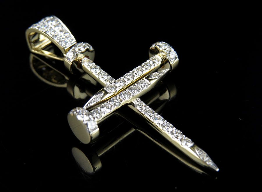 1.75 Inch 10K Nail Cross Lab Grown Diamond Pendant