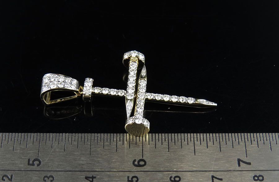 1.75 Inch 10K Nail Cross Lab Grown Diamond Pendant