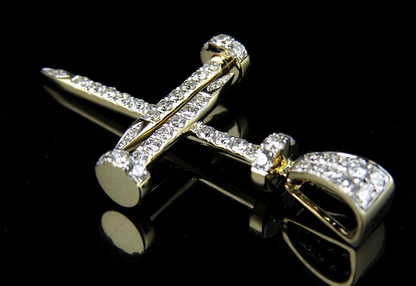 1.75 Inch 10K Nail Cross Lab Grown Diamond Pendant