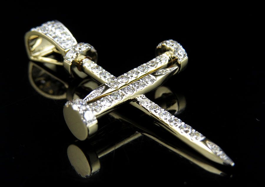 1.75 Inch 10K Nail Cross Lab Grown Diamond Pendant
