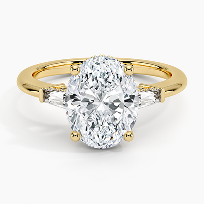 21/2Ct Oval Lab Grown Diamond Tapered Baguette Three Stone Ring