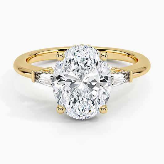 21/2Ct Oval Lab Grown Diamond Tapered Baguette Three Stone Ring