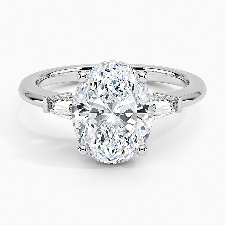 21/2Ct Oval Lab Grown Diamond Tapered Baguette Three Stone Ring