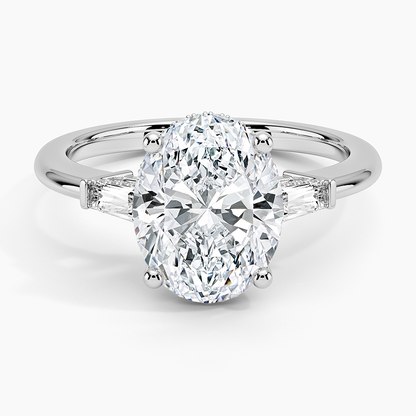 21/2Ct Oval Lab Grown Diamond Tapered Baguette Three Stone Ring