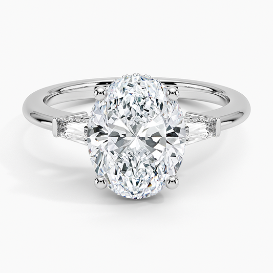 21/2Ct Oval Lab Grown Diamond Tapered Baguette Three Stone Ring