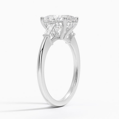 21/2Ct Oval Lab Grown Diamond Tapered Baguette Three Stone Ring