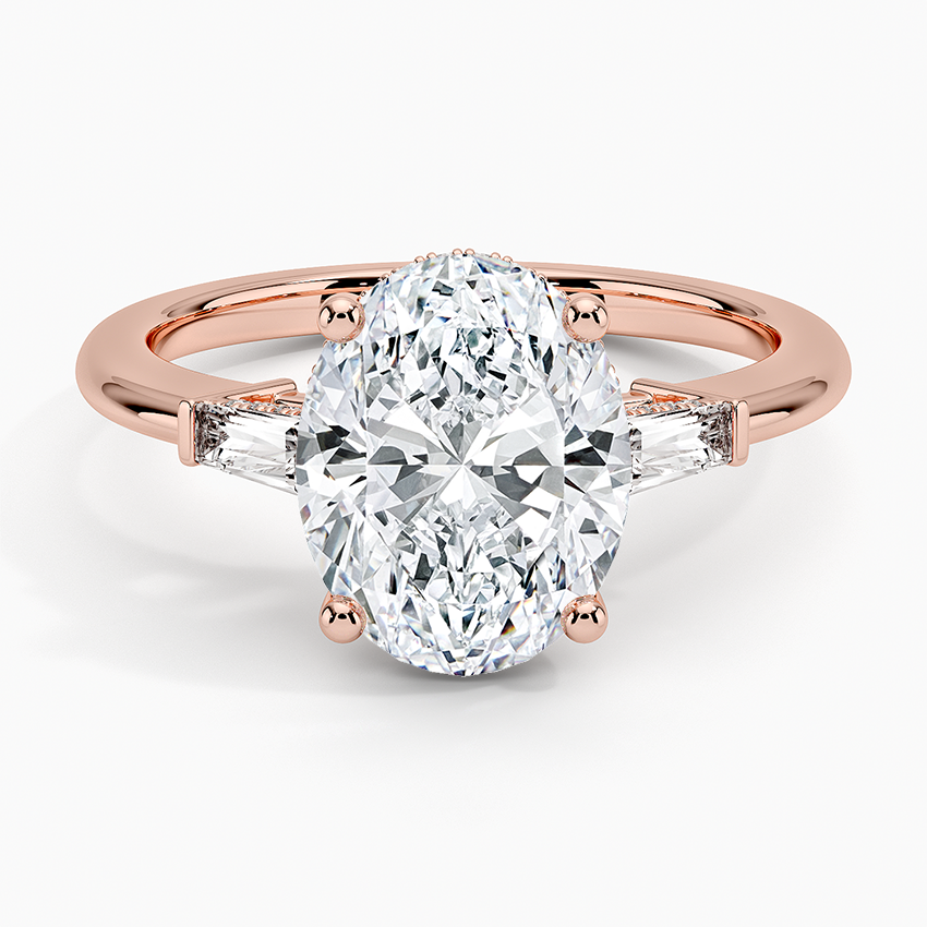 21/2Ct Oval Lab Grown Diamond Tapered Baguette Three Stone Ring