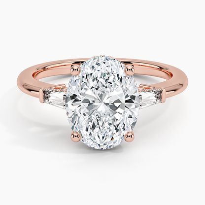 21/2Ct Oval Lab Grown Diamond Tapered Baguette Three Stone Ring
