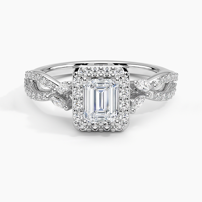 1/2Ct Emerald Lab Grown Diamond Gold Halo Diamond Ring