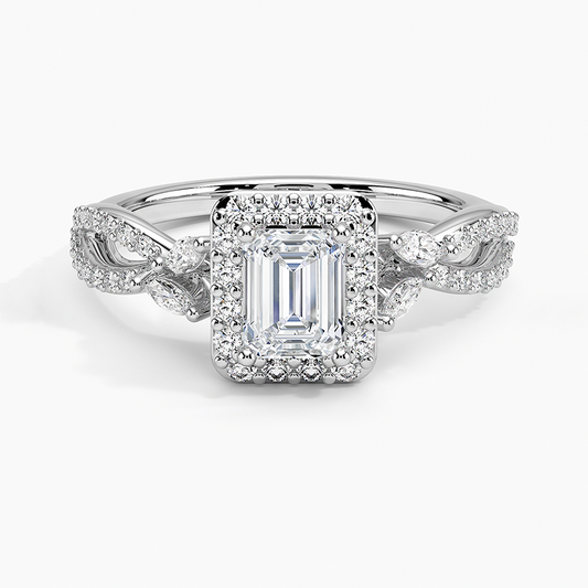 1/2Ct Emerald Lab Grown Diamond Gold Halo Diamond Ring