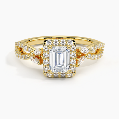1/2Ct Emerald Lab Grown Diamond Gold Halo Diamond Ring