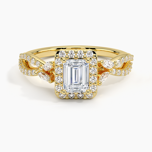 1/2Ct Emerald Lab Grown Diamond Gold Halo Diamond Ring