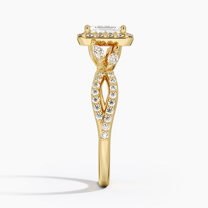 1/2Ct Emerald Lab Grown Diamond Gold Halo Diamond Ring