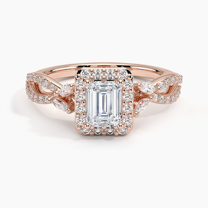1/2Ct Emerald Lab Grown Diamond Gold Halo Diamond Ring
