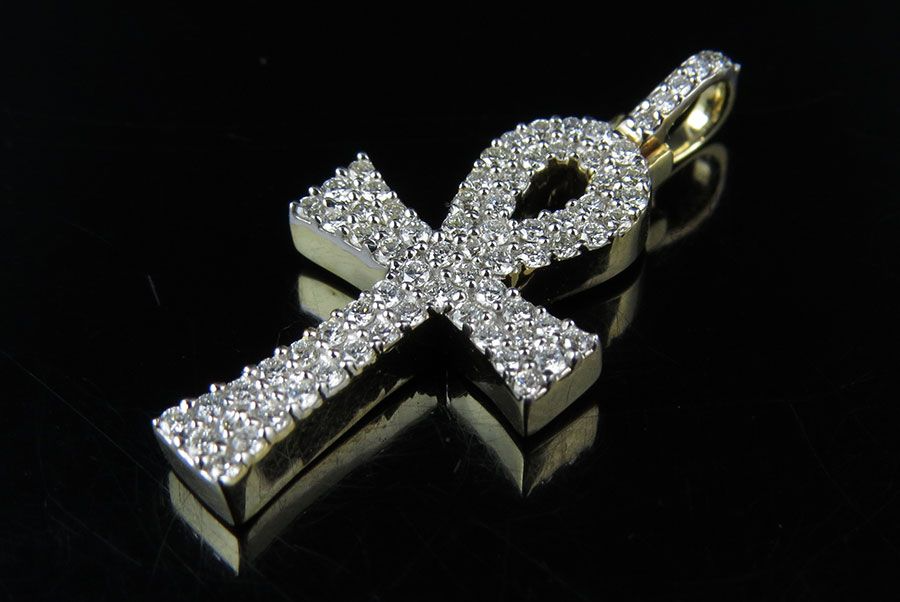 10k Solid Gold 1 Inch Ankh Cross Lab Grown Diamond Pendant