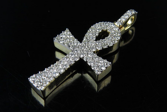 10k Solid Gold 1 Inch Ankh Cross Lab Grown Diamond Pendant