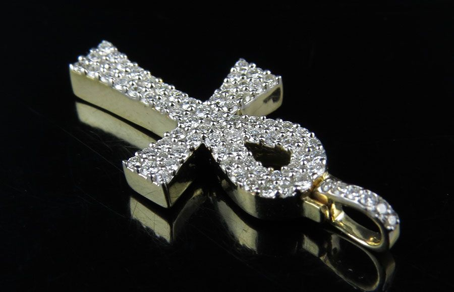 10k Solid Gold 1 Inch Ankh Cross Lab Grown Diamond Pendant