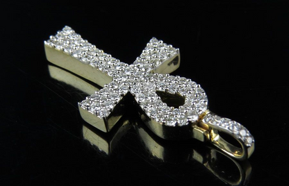 10k Solid Gold 1 Inch Ankh Cross Lab Grown Diamond Pendant