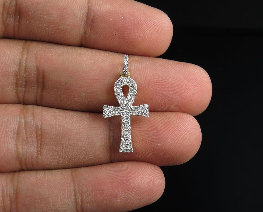 10k Solid Gold 1 Inch Ankh Cross Lab Grown Diamond Pendant