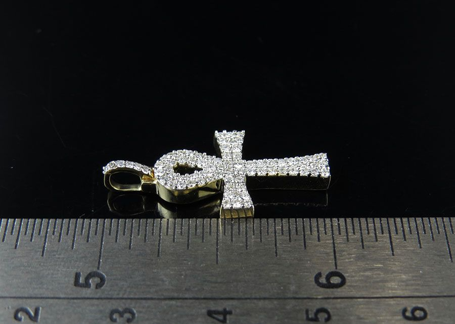 10k Solid Gold 1 Inch Ankh Cross Lab Grown Diamond Pendant